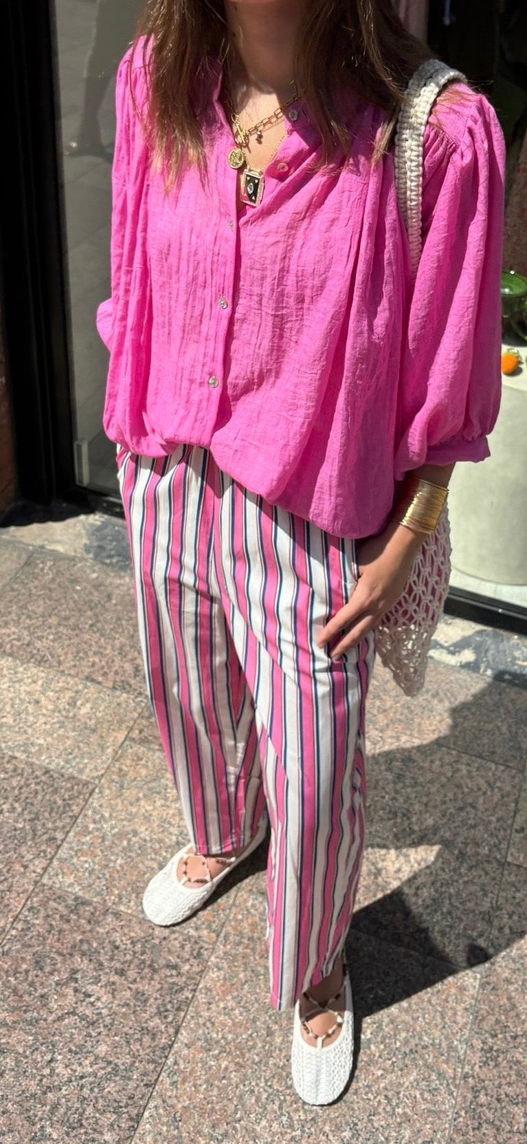 Pantalon « Ibiza » Rose/blanc