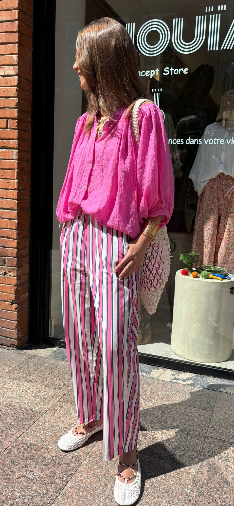 Pantalon « Ibiza » Rose/blanc