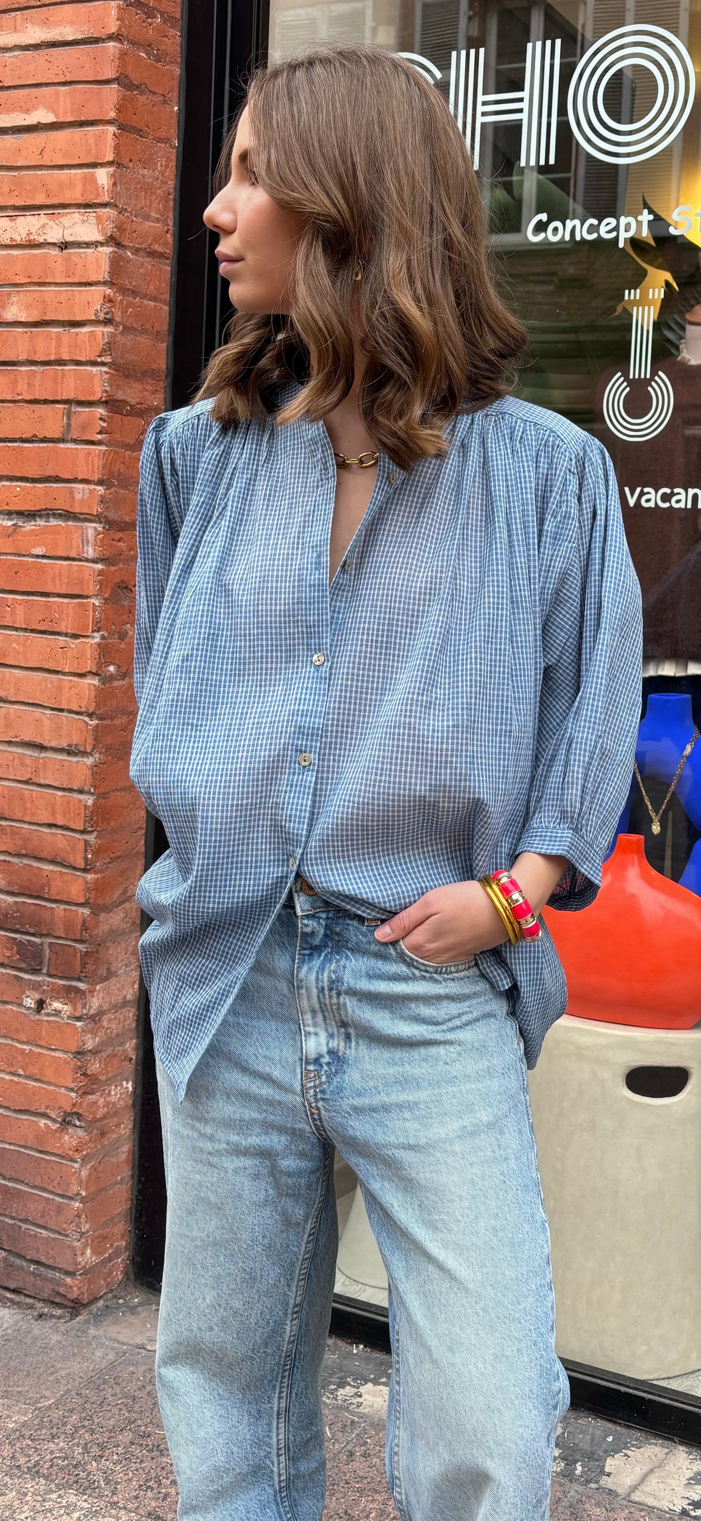 Blouse « Ibiza » bleu Vichy