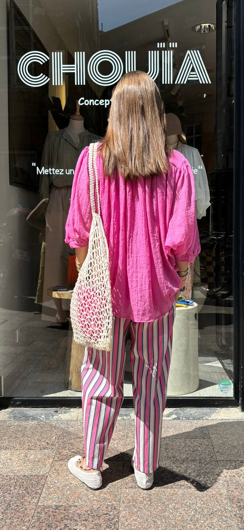 Pantalon « Ibiza » Rose/blanc