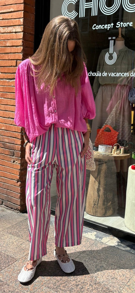 Pantalon « Ibiza » Rose/blanc